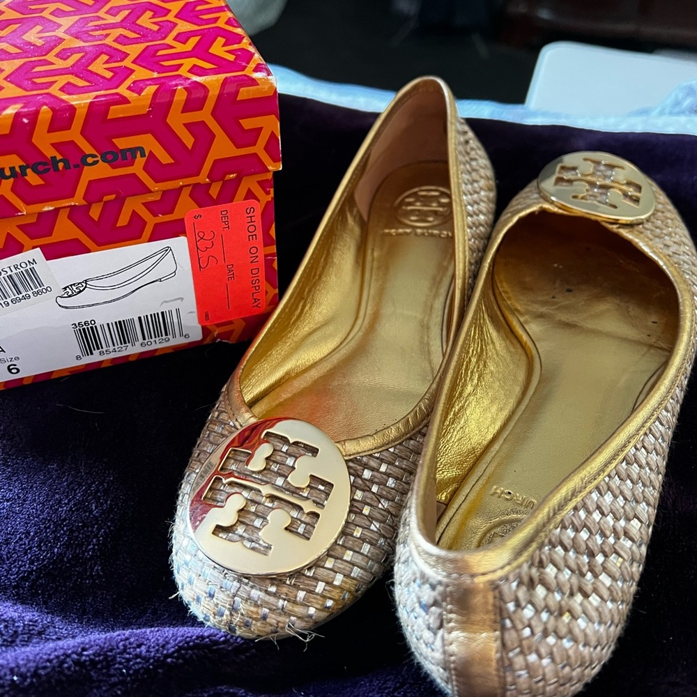 TORY BURCH AUTHENTIC GOLD BALLERINA FLATS